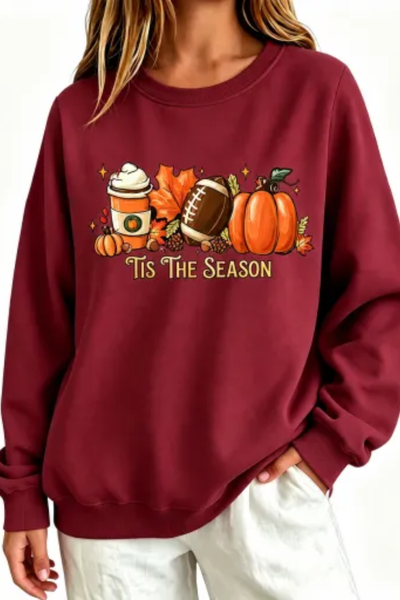 Women Fall Clothing Pumpkin Football Coffee Sweatshirt