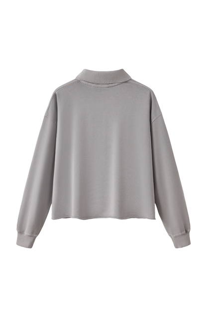 Unisex Fall Snow Wash Polo Collar Cropped Sweatshirt