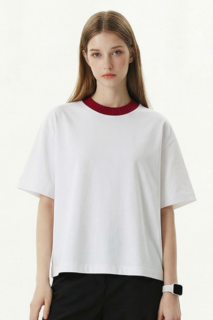 Women's 305g Cotton Colorblock Knit Boxy Crewneck Tee