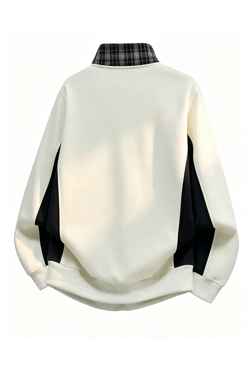 Men Fall Plaid Collar Snap Button Color Block Sweatshirt