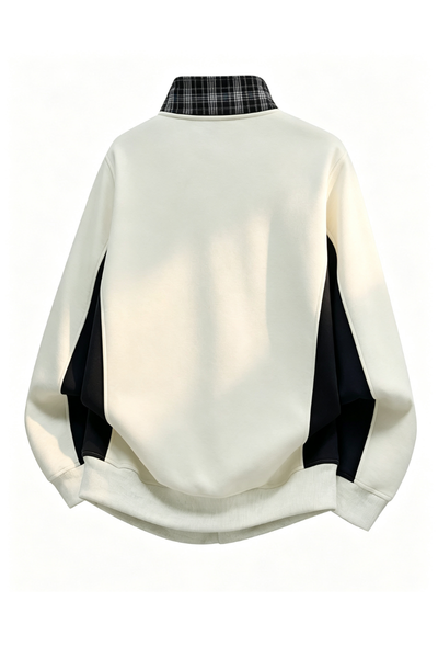 Men Fall Plaid Collar Snap Button Color Block Sweatshirt