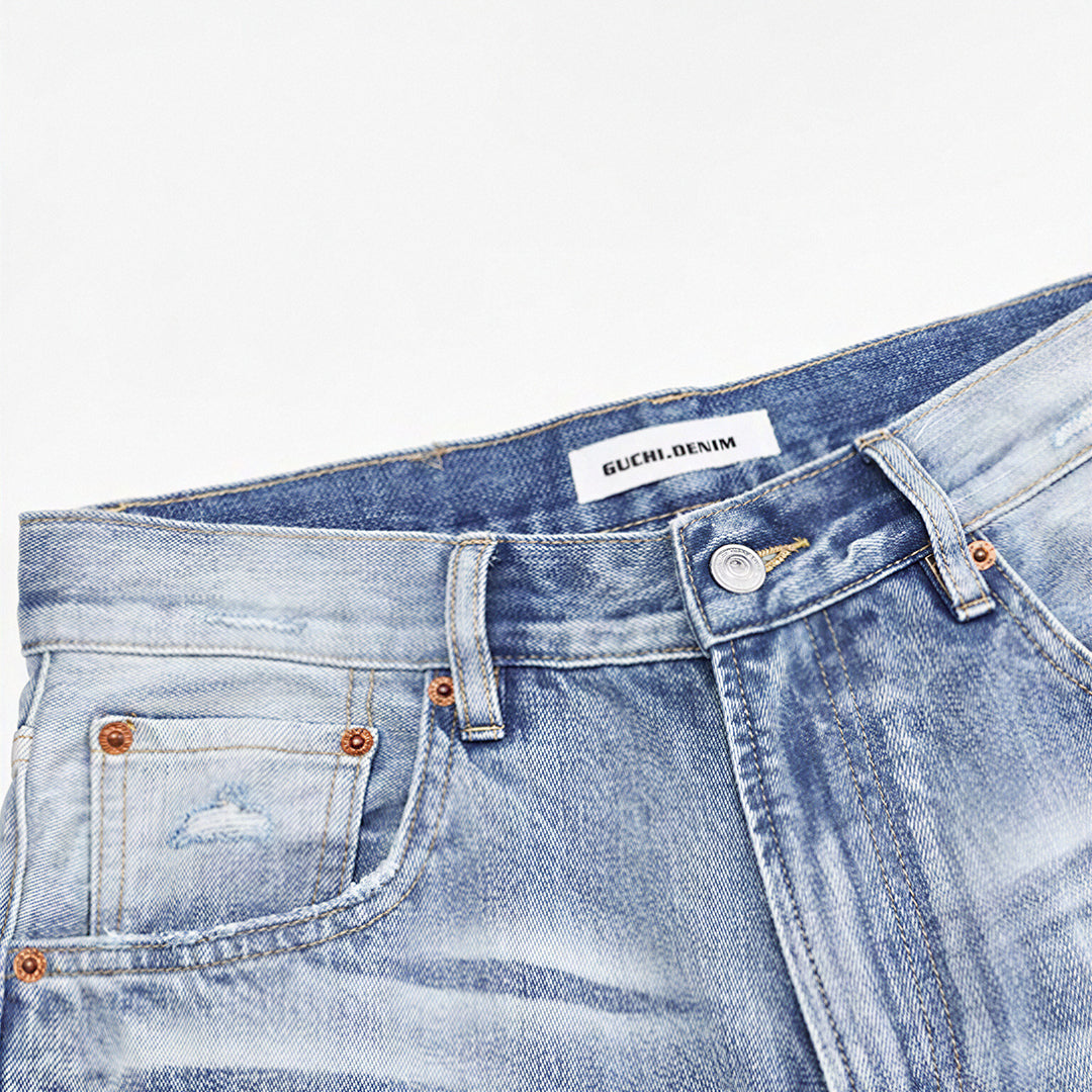 Men's Summer Cat Whisker Ripped Wide-Leg Denim Shorts