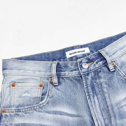 Men's Summer Cat Whisker Ripped Wide-Leg Denim Shorts