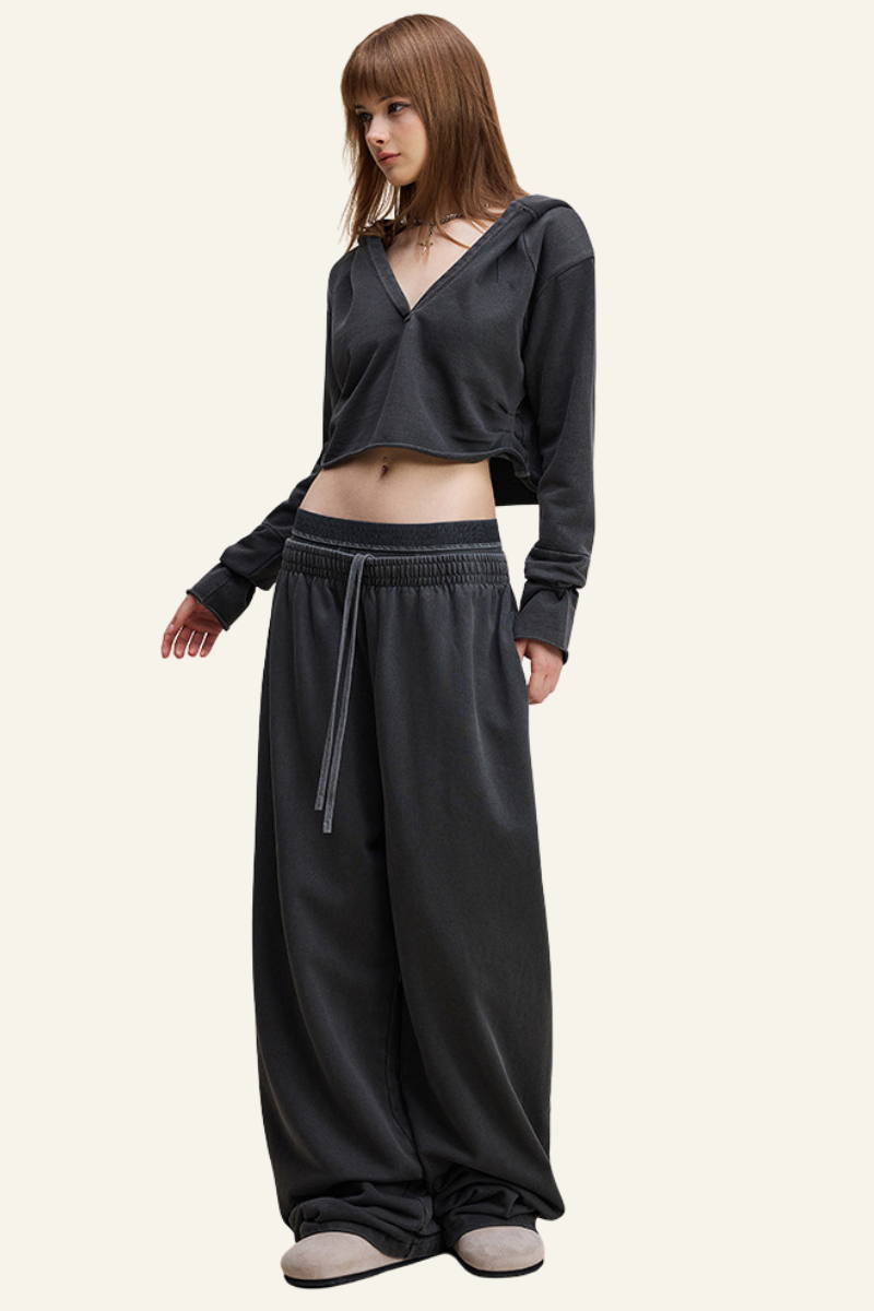 Women's Vintage Streetwear Set:Hoodie & Casual Pants