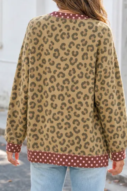 Women Spring Leopard Polka Dot Loose Fit Sweatshirt