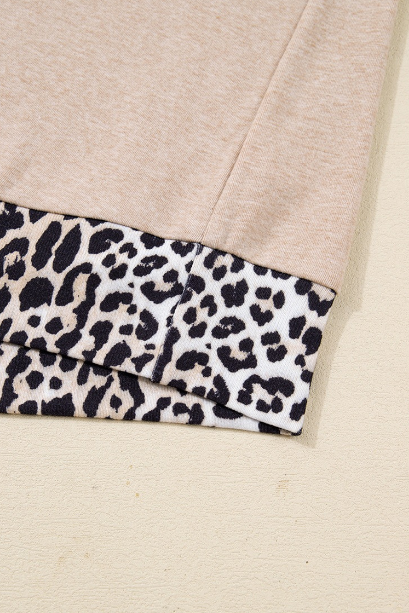 Women Fall Clothing Plus Size Leopard Trim V Neck Top