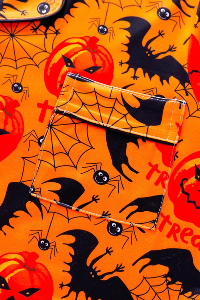 Women Fall Clothing Halloween Pumpkin Bat Web Pajama Set