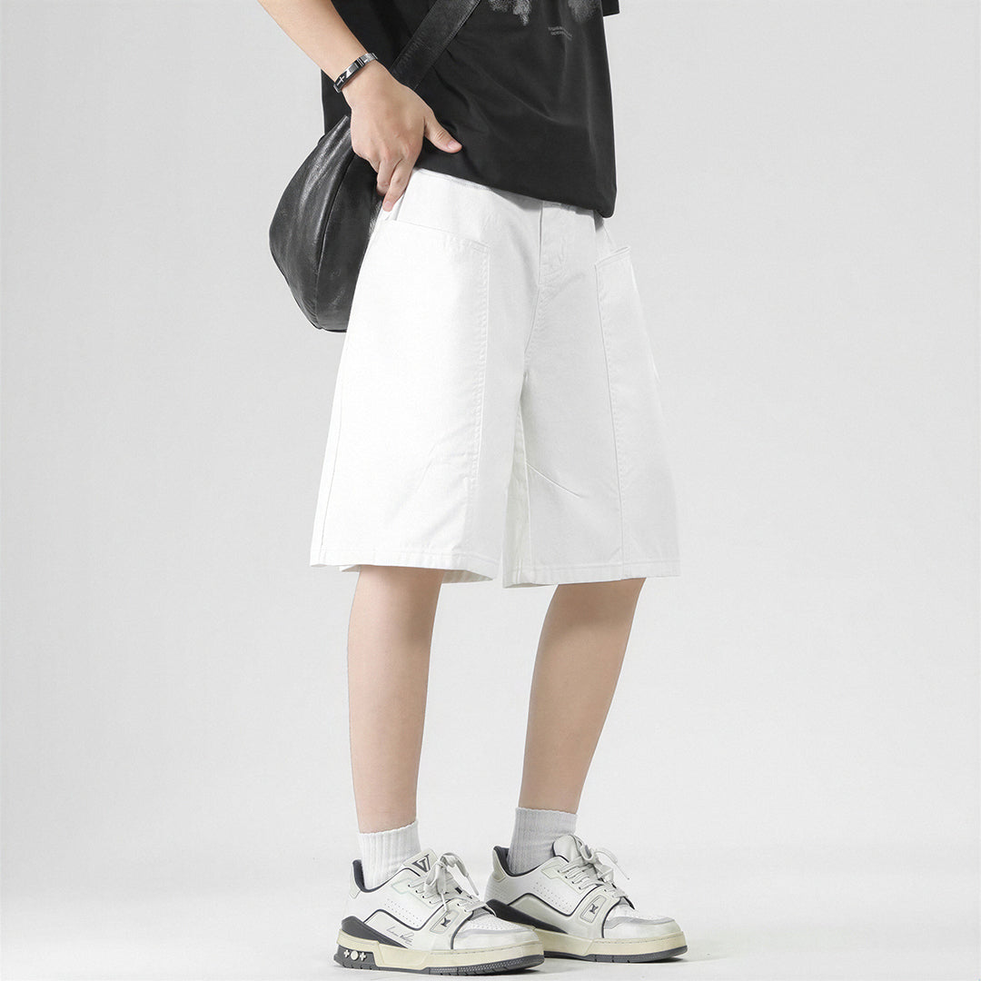 Men's Summer White Loose Wide-Leg Denim Shorts