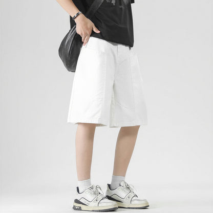 Men's Summer White Loose Wide-Leg Denim Shorts