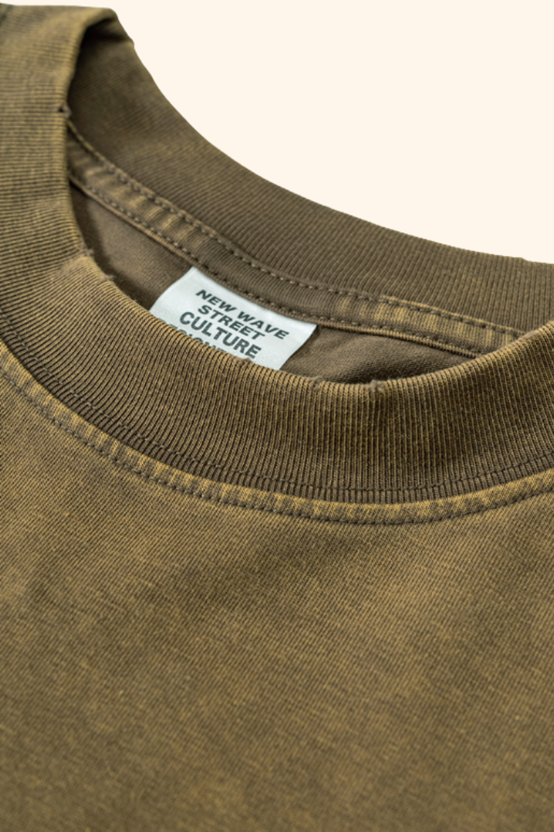 Women's Summer 230g Raw Edge Washed Crewneck Cropped Tee