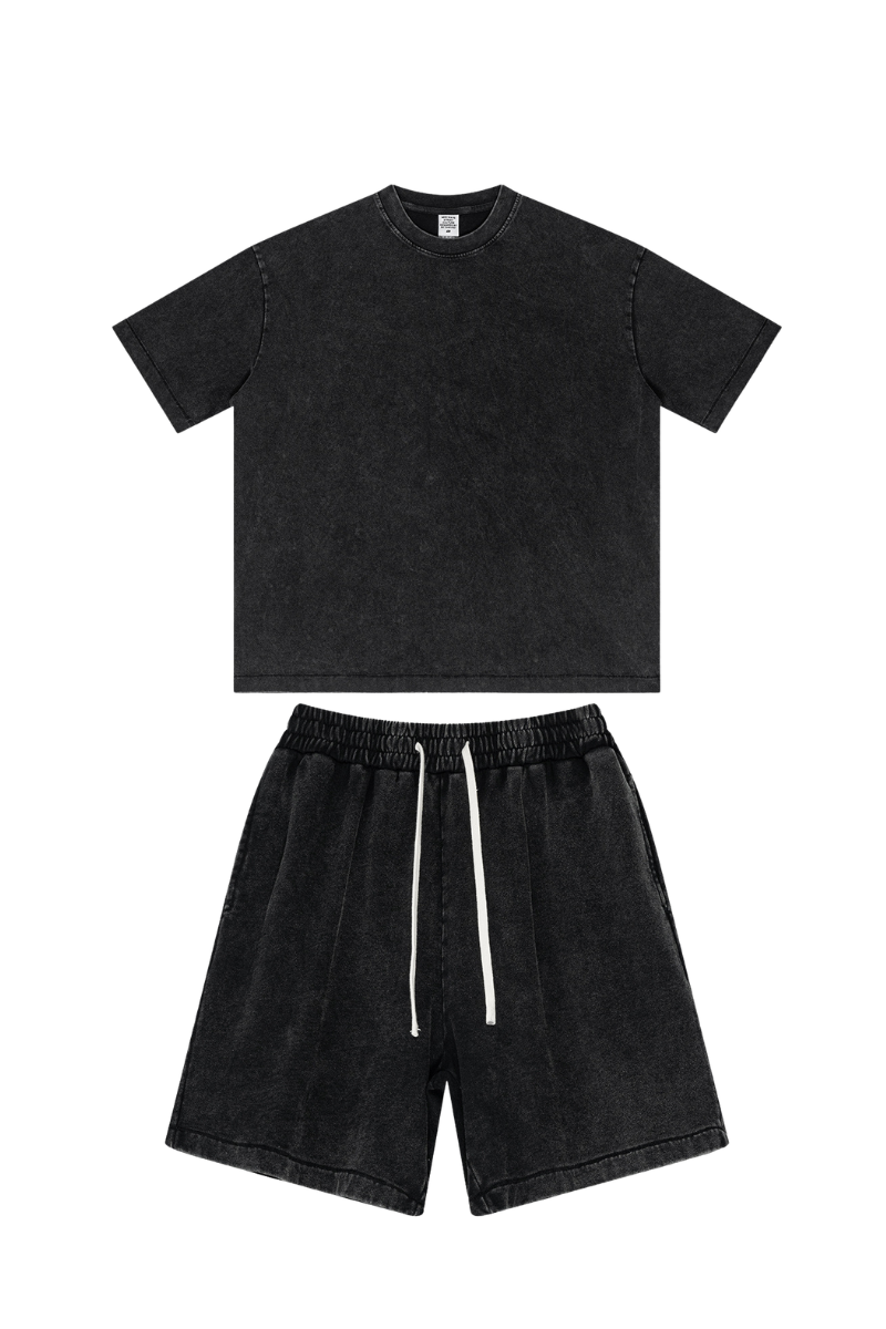 Men's Summer American Street Bright Washed Tee & Shorts Set