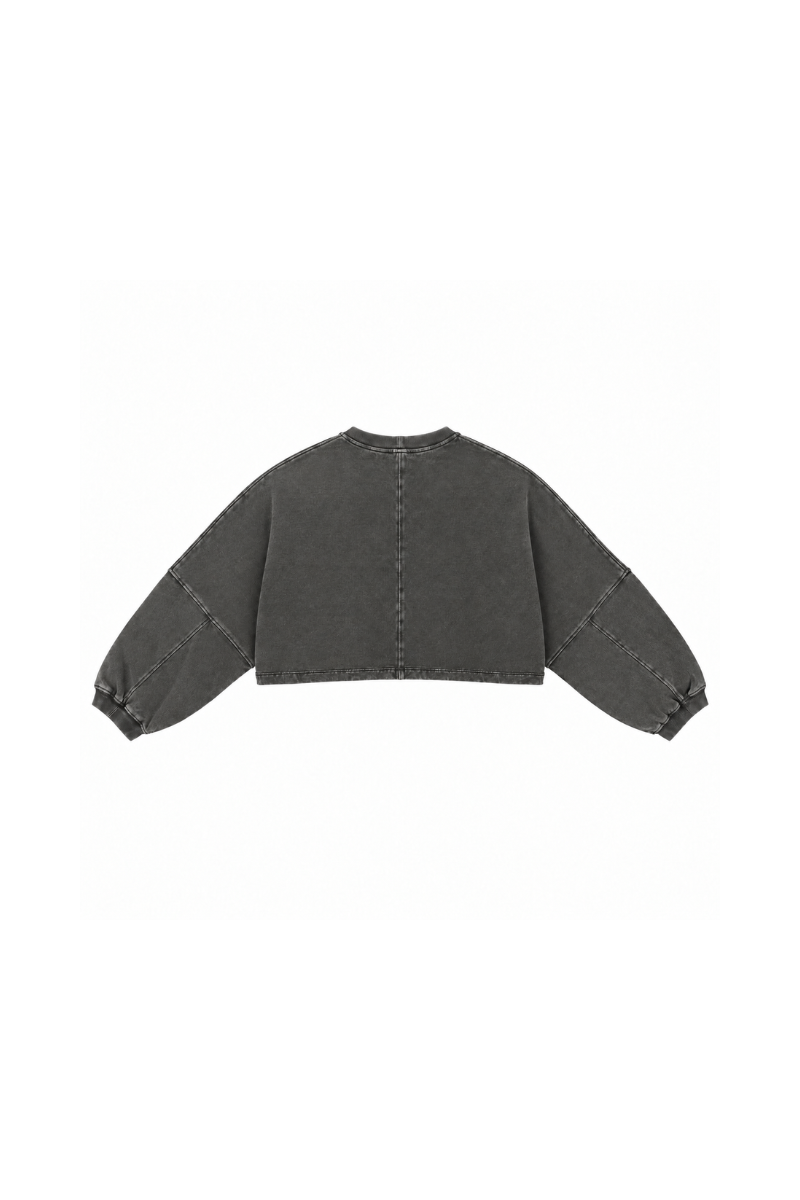 Women Fall Clothing Boxy Washed Raw Hem Cropped Sweatshirt