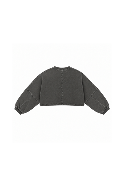 Women Fall Clothing Boxy Washed Raw Hem Cropped Sweatshirt