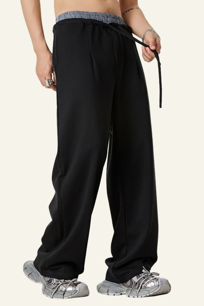 Men's Streetwear Double-Waistband Straight Leg pants.