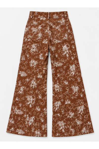 Women's Color Block Print High Waist Quilted Straight Jeans