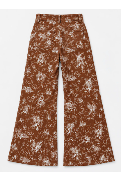 Women's Color Block Print High Waist Quilted Straight Jeans