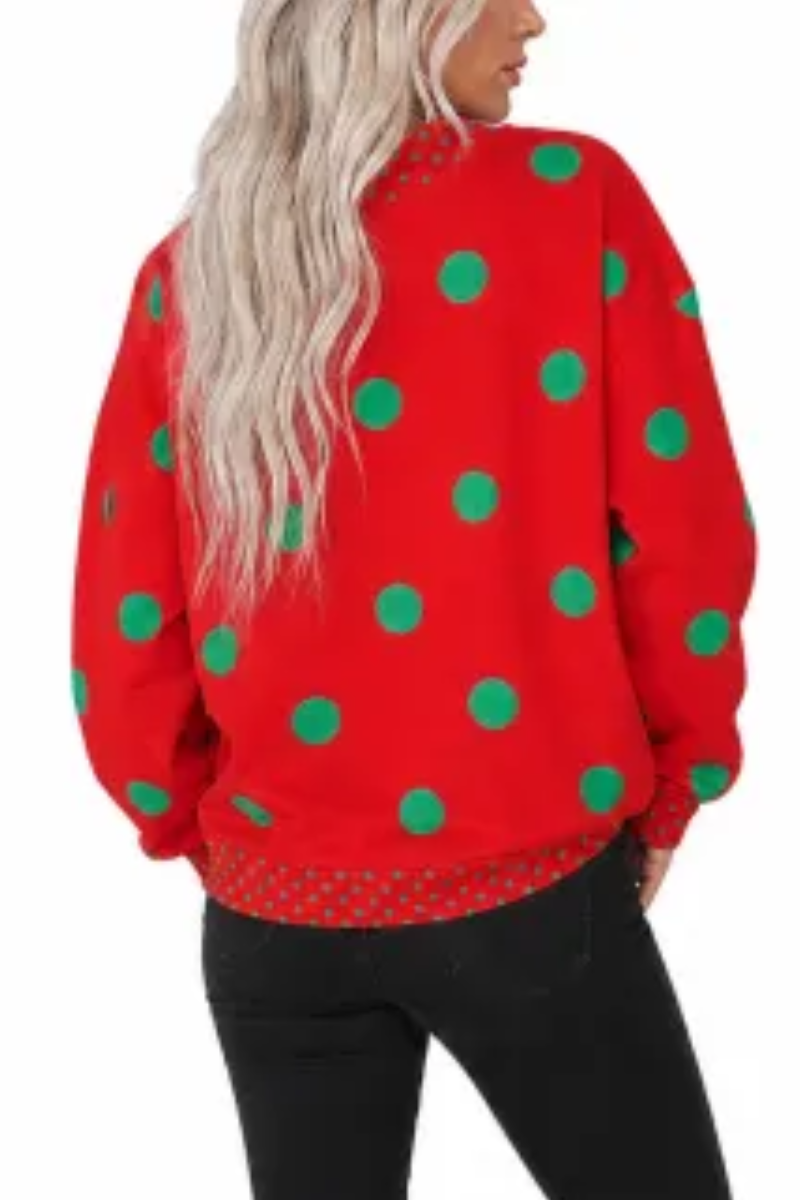 Women Fall Polka Dot Mock Neck Drop Shoulder Sweatshirt