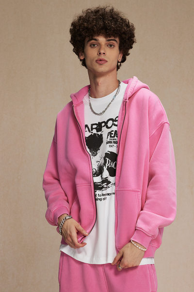 Men's Streetwear Wax-Dyed Vintage Solid Hooded Jacket
