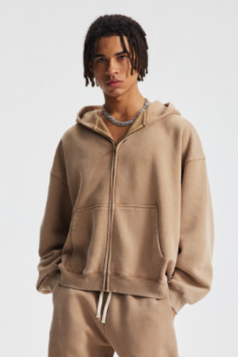 Unisex  370g spray washed zipper coat- couple's style