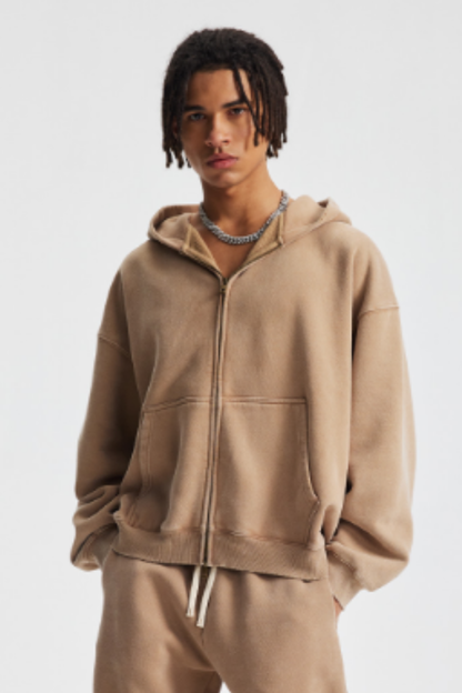 Unisex  370g spray washed zipper coat- couple's style