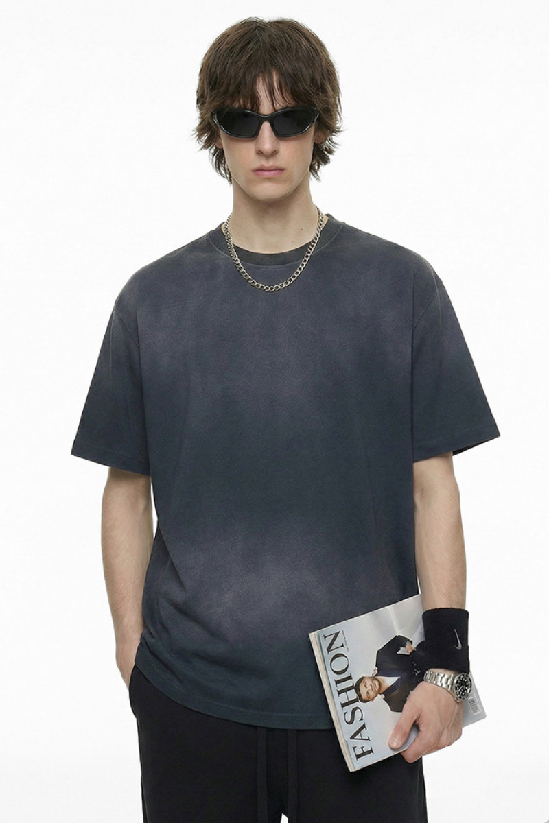 Men's Summer Cotton Washed Spray Fade Oversized Tee
