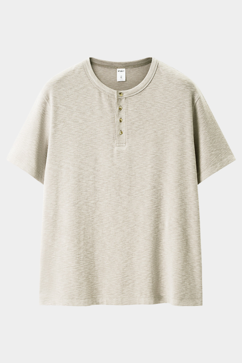 Women's Summer Button Placket Oversized Tee - Natural Fabric