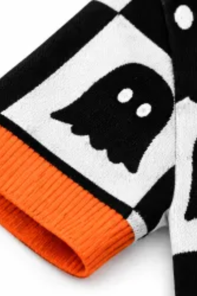 Women Fall Halloween Ghost Checkerboard Short Sleeve Top