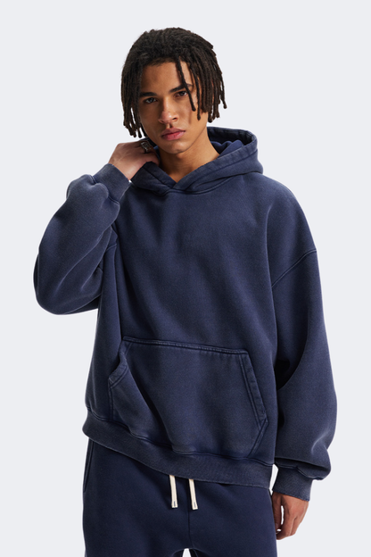 Men's Streetwear Vintage Washed Front Pocket Hooded