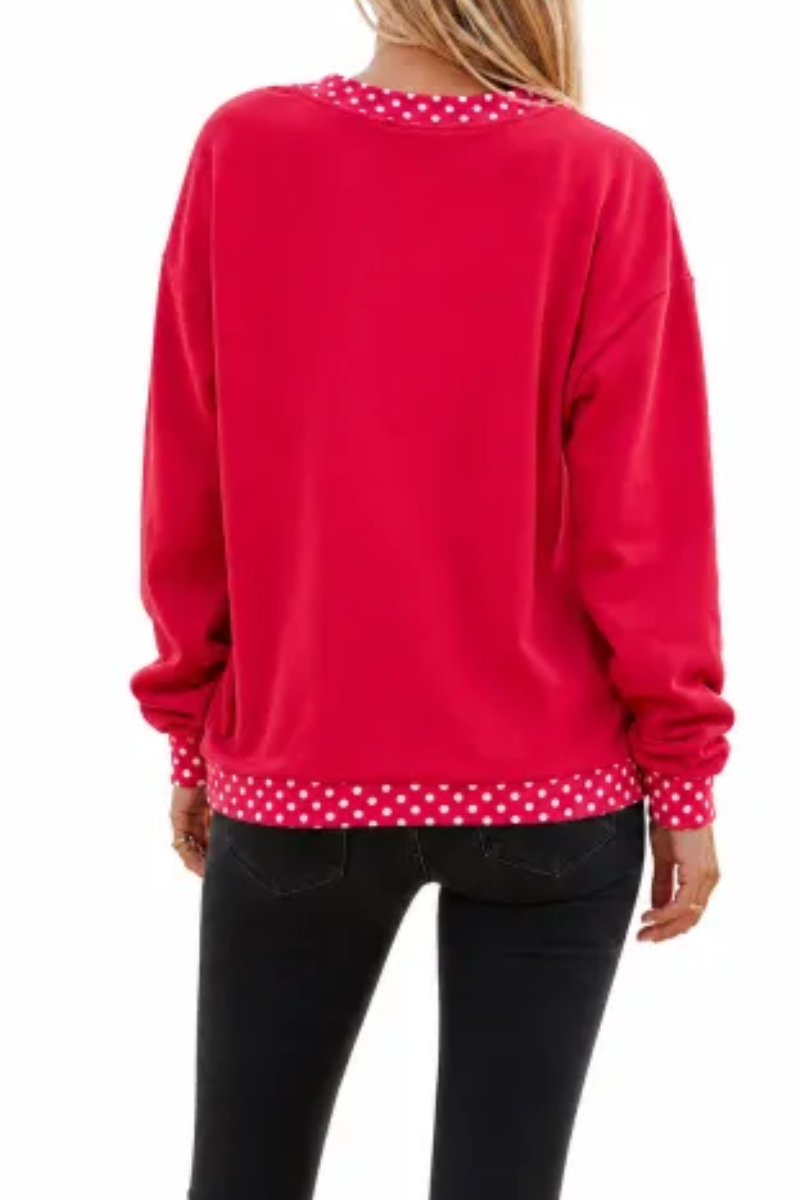 Women Fall Polka Dot Contrast Mock Neck Sweatshirt