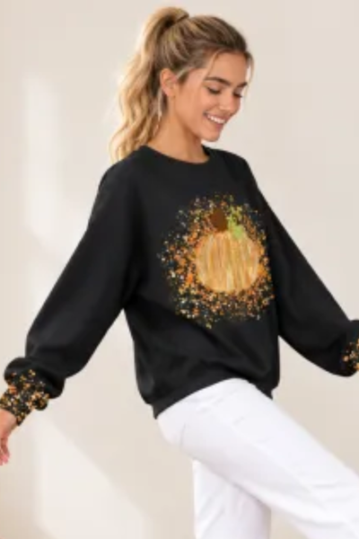 Women Fall Clothing Halloween Glitter Pumpkin Sweatshirt