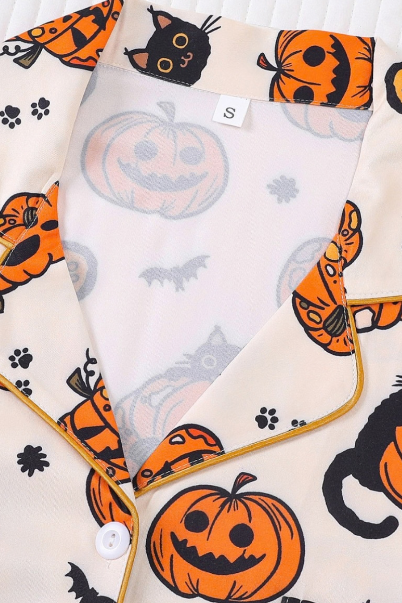 Women Fall Clothing Halloween Pumpkin Cat Pajama Set