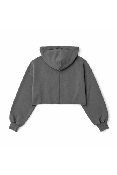 Women Spring Raw Edge V Neck Cropped Pullover Hoodie