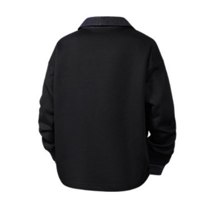 Men's Spring Denim-Collar Half-Button Loose Polo Sweatshirt