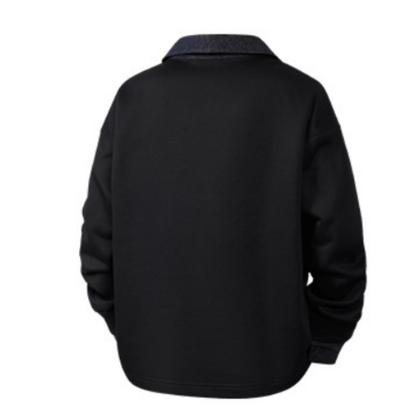 Men's Spring Denim-Collar Half-Button Loose Polo Sweatshirt