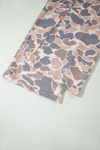 Women's Fall Camo Print Loose Long Sleeve Two Piece Set