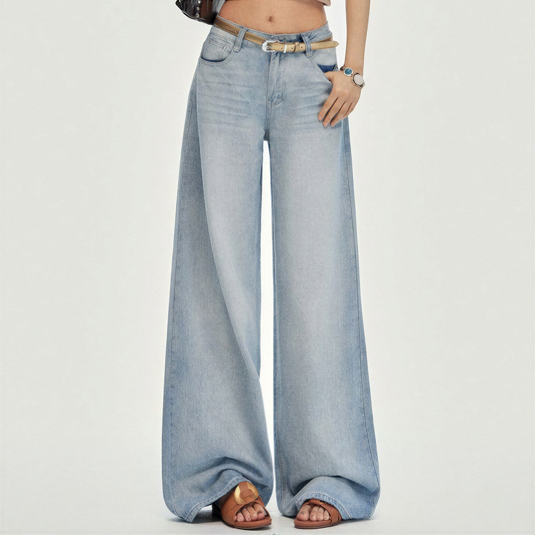 Women's Spring Gradient Washed Ultra Wide-Leg Denim Jeans