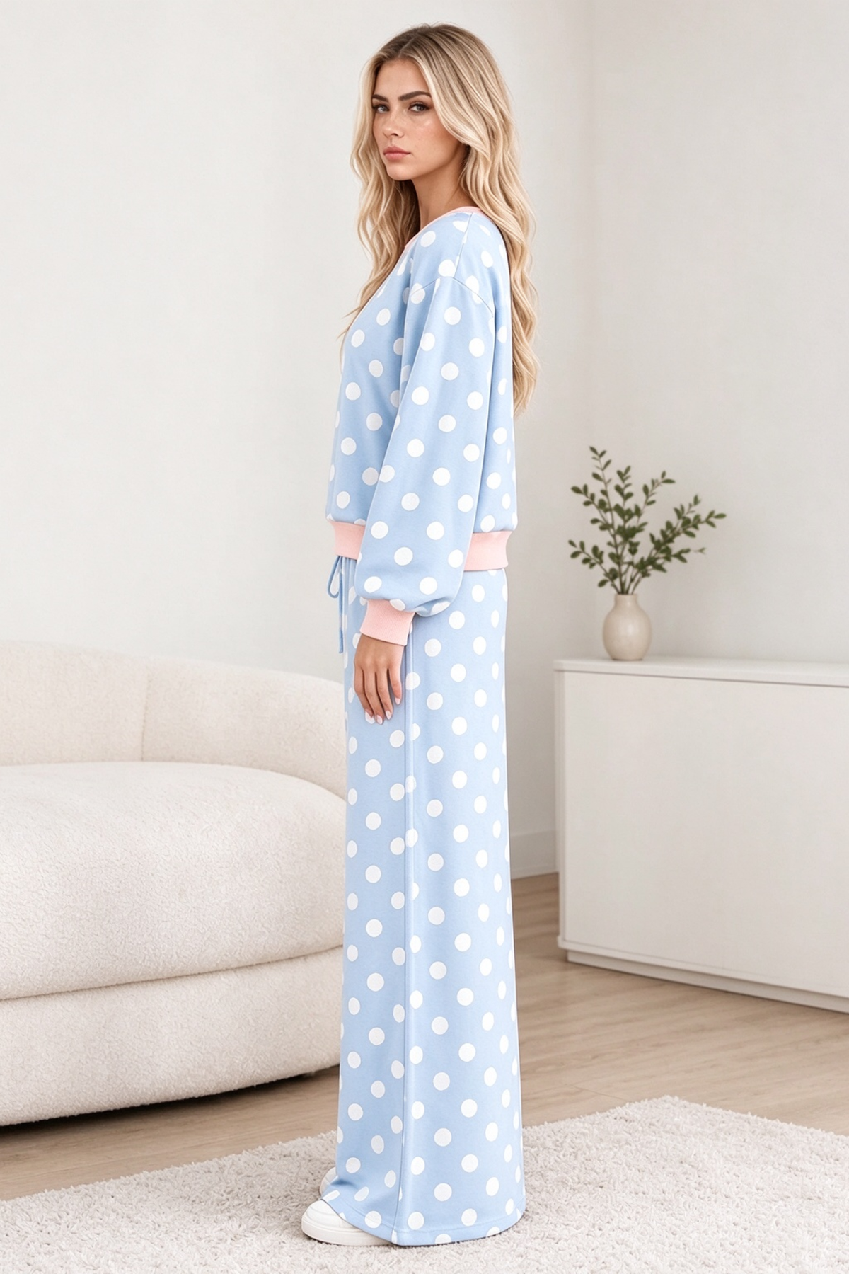 Women's Fall Polka Dot Colorblock Multi-Pocket 2 Piece Set