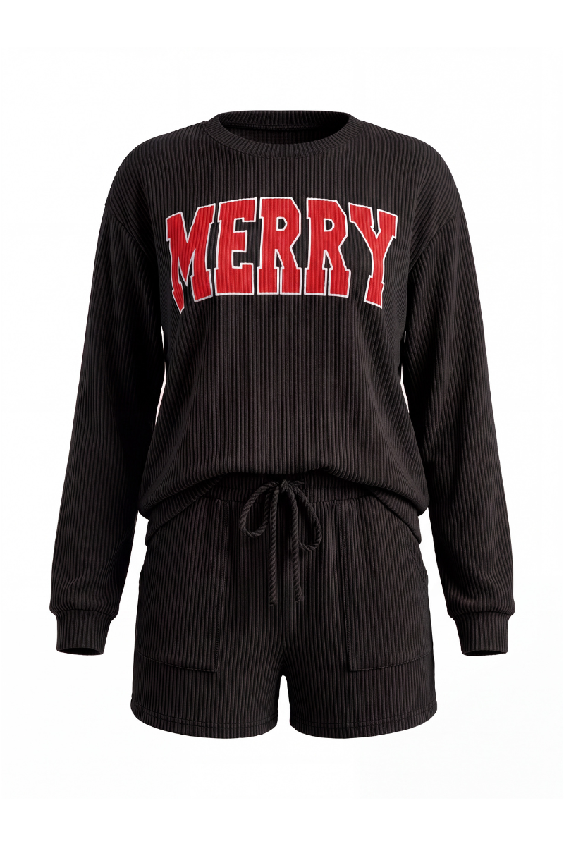 Women's Christmas Letter Print Short Loungewear Set