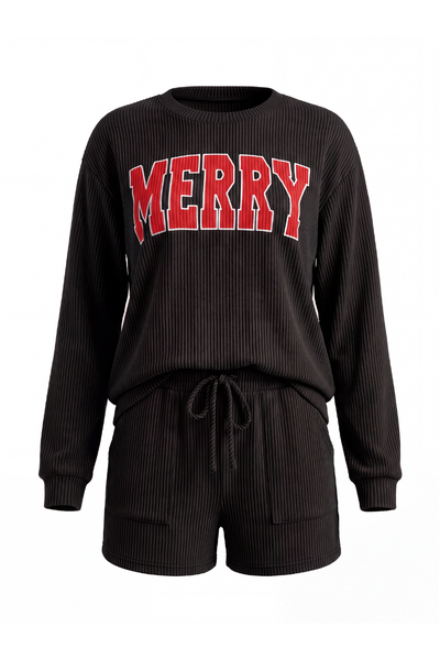 Women's Christmas Letter Print Short Loungewear Set