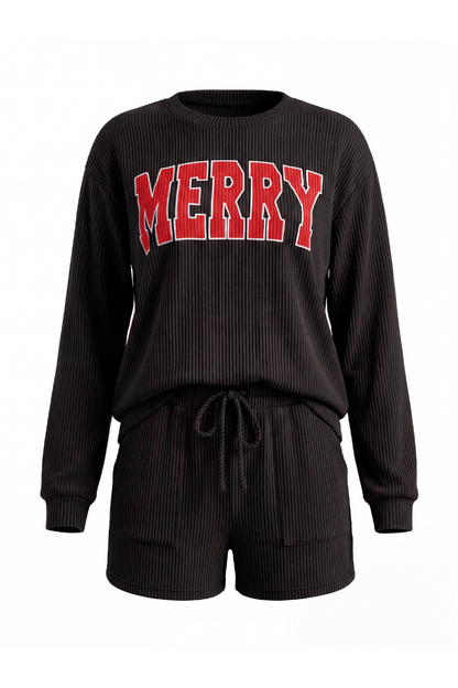 Women's Christmas Letter Print Short Loungewear Set