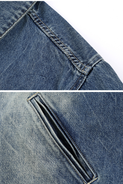 Men's SpringSummer 543g Washed Denim Loose Collar Zip Jacket