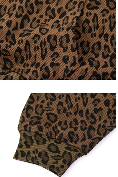 Women's Fall Winter Leopard-Print Zip-Up Hooded Jacket