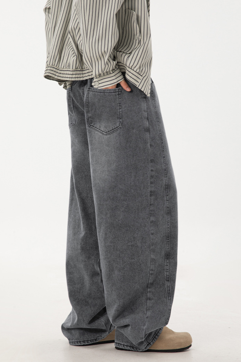 Men's Spring  Vintage Washed Panel Curved Loose Jeans