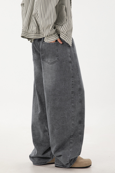 Men's Spring  Vintage Washed Panel Curved Loose Jeans
