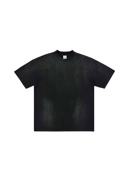 Men's 270g Cotton Spray Fade Mock Neck Washed Distressed Tee