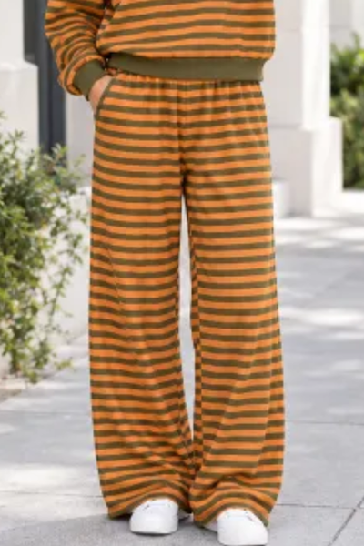 Women All Season Striped Straight Leg Lounge Pants