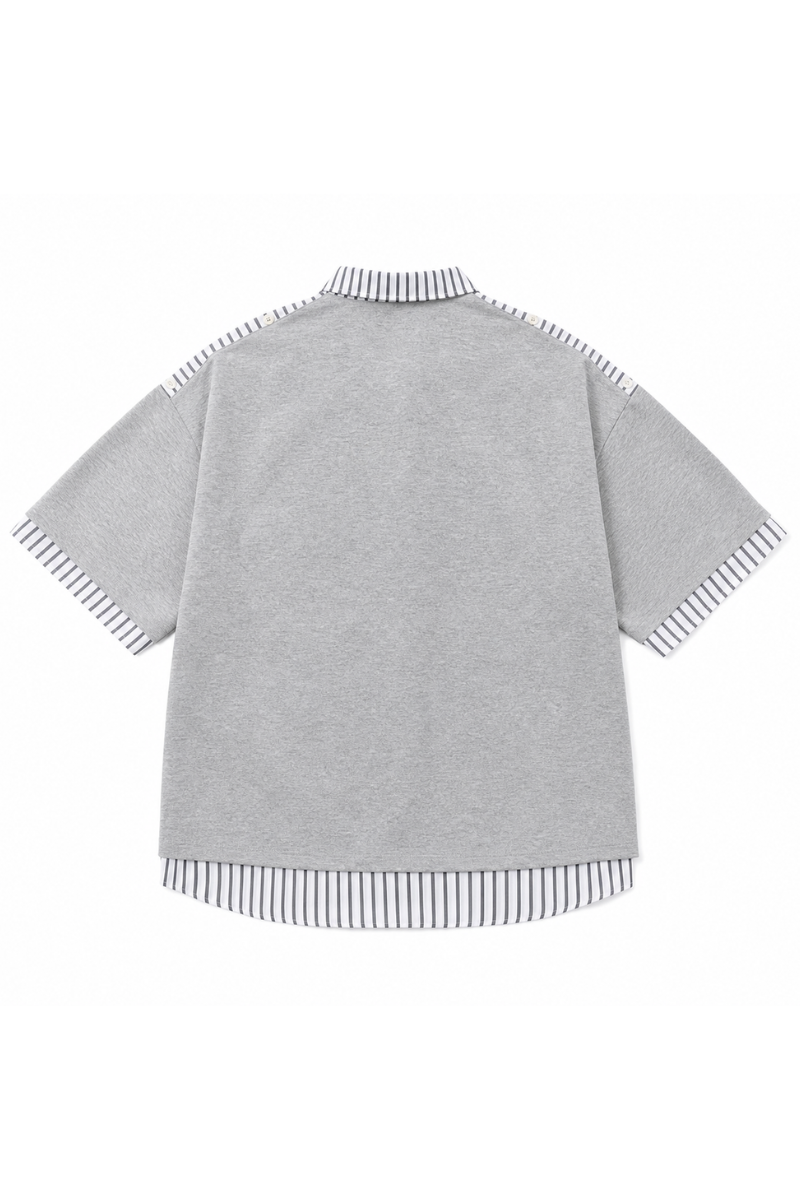 Unisex Summer Layered Stripe-Spliced Short-Sleeve T-Shirt