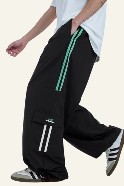 Men's Streetwear Side Color-Blocked Striped Wide-Leg Pants