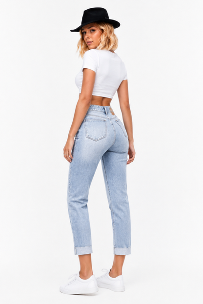 Women's High Waist Stretch slim Straight Leg Jeans