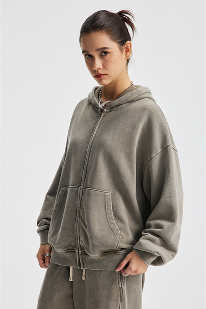 Women's Cotton Washed Distressed Front Pocket Hooded Jacket